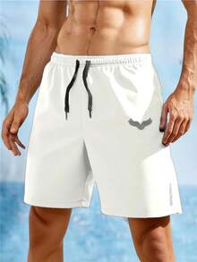 Manfinity Homme Pantalones cortos casuales con estampado de águila y cordón en la cintura para hombres - Blanco - Ver 3