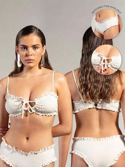 Rouah Áo bikini gợi cảm màu trơn có viền bèo nhún và dây buộc phía trước dành cho nữ