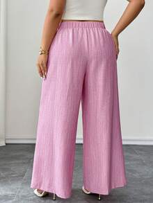 SHEIN Clasi Plus Size Women's New High Waist Woven Texture Elegant A-Line Wide Leg Pants - Hot Pink - View 2