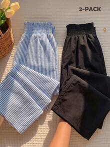 Sparklyn 2 piezas Pantalones holgados con pierna acampanada para niñas, casuales, para vacaciones, playa, campo y uso diario - Multicolor - Ver 10