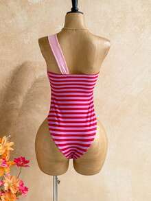 Soleia Women's Fashion Resort Beach Striped Contrast Color One-Piece Swimsuit - Multicolor - View 2
