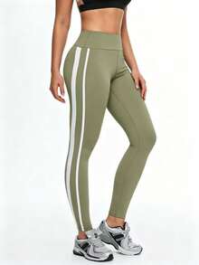 Eassivo Eassivo Quần legging thể thao nữ cạp cao, kẻ sọc bên hông, quần tập yoga. - màu xanh lá - Xem 3