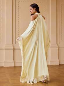 ZEYLAH Abito da donna con spalle scoperte, decorato con strass e fiori 3D - Giallo - Visualizzare 3