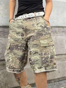 Manfinity EMRG Pantalones cortos vaqueros de verano casuales para hombres con camuflaje y tachuelas de perlas falsas - Multicolor - Ver 3