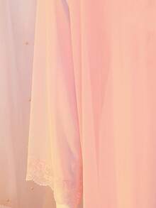 DelicateAllure Sexy Sheer Mesh Robe, Lace Patchwork Satin Mesh Nightgown, Solid Color 2-Piece Sleepwear Set For Plus Size Women - Baby Pink - View 10