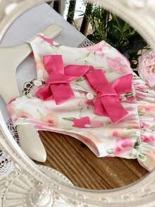 SHEIN 女婴3个月-3岁连衣裙，1件套休闲可爱日常秋季穿搭，粉色蝴蝶结装饰无袖蓬蓬裙 - 彩色 - 查看 3