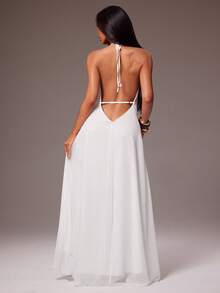 Radiana Women's Elegant Unique White Chiffon Spaghetti Strap Dress, Bohemian Holiday Long Backless Flowing Mesh Goddess Beach Summer Beachwear, Outfit, - White - View 2