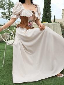 Feyla Elegant Romantic Ruffle Jacquard Patchwork Women Dress - Multicolor - View 4
