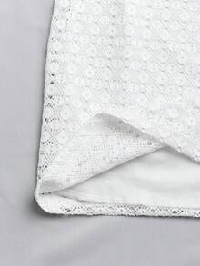 SHEIN Elenzya Vestido de gasa sin mangas con parches de encaje, estilo europeo y americano para tallas grandes - Blanco - Ver 5