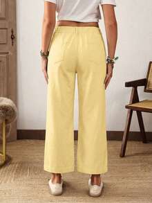 EMERY ROSE Plus Size Women Loose Fit Pockets Wide Leg Casual Jeans Holiday Vacation Light Yellow Summer - Yellow - View 2