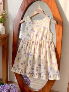 SHEIN Vintaside Kids 女婴夏季条纹连衣裙，柔和渐变色营造甜美氛围，经典条纹图案简约时尚，背部蝴蝶结装饰俏皮吸睛，宽松舒适，适合散步、休闲时光、家庭出游、派对及其他欢乐场合。 - 淡紫色 - 查看 6
