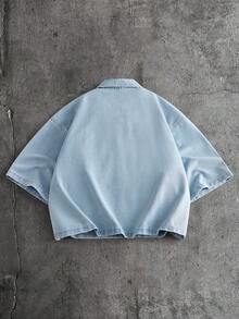 CalleClaro Chaqueta vaquera con cremallera y bolsillo bordado, versátil para hombres - Azul - Ver 4