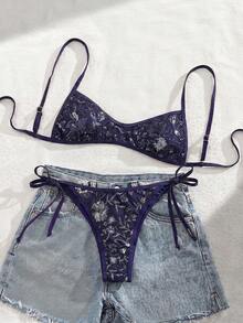 Bộ bikini tam giác phong cách Boho Bohemian Retro Y2K Vintage Hippie dành cho nữ, hàng mới về của Swim Vcay - Bộ đồ bơi 2 mảnh với dây đeo mảnh, áo cổ tròn, quần buộc dây bên hông, kiểu quần lọt khe gợi cảm, dây đeo có thể điều chỉnh và viền tương phản - Nền nâu với họa tiết hoa vàng trắng - Vải co giãn mềm mại, nhanh khô - Đồ đi biển cho kỳ nghỉ hè, tiệc bể bơi, lễ hội âm nhạc, đám cưới và các dịp lễ khác. - Màu xanh hải quân - Xem 6