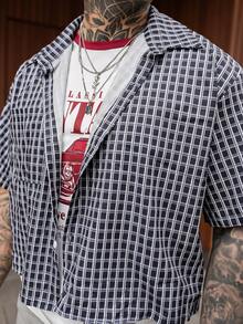 Artur Kramer 男士休闲格子短款衬衫，夏季 - 黑色 - 查看 5