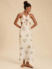 Travachic Women's Summer Vacation Beach Embroidered Backless Spaghetti Strap Dress - Apricot - View 2