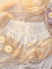 SHEIN Bragas tipo tanga sexy con parches de encaje y decoración de moño para mujer de talla grande - Blanco - Ver 2
