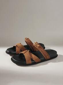 Solecia Women's Retro Style Buckle Simple Design Elegant Temperament Versatile Comfortable Flat Sandals, Suitable For Commuting, Dating, Parties, Celebrations, Weddings, Vacations And Other Occasions Summer - Brown - View 2