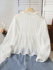 SHEIN 少女休闲日常宽松纯色纹理面料衬衫 - 白色 - 查看 2