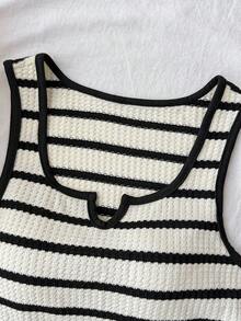 SHEIN Teen Girls' Summer Casual Vacation Knit Striped Camisole Dress - Black and White - View 4