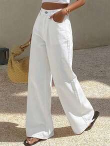 Dazy Tall Women's Tall Loose Casual Straight Leg Jeans - White - View 3