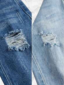 Set 2 Jeans Mom High Rise Pants Light Dark Dark Torn Ankle Closure - Índigo Clásico y Azul Hielo Suave - View 5