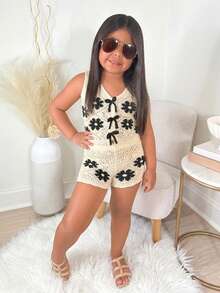 Young Girl Casual Daily Vacation Black & White Knitted Set - Black and White - View 4