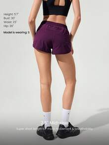 GLOWMODE 2.9" RefreshRun VitalSwift Ultralight Sweat-Wicking Mid-Rise Adjustable Reflective Running Shorts With Built-In Underwear Zip Pocket Workout Spring - Cherry Cola - View 2