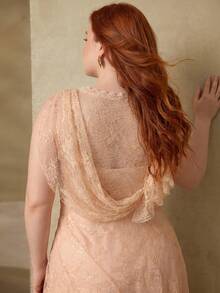 MOTF PREMIUM VESTIDO ELEGANTE DE ENCAJE Y VOLANTES TALLA GRANDE, PRIMAVERA/VERANO - Rosa - Ver 4