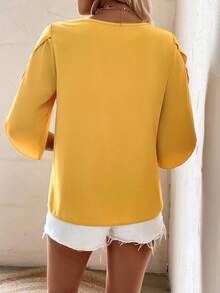 EMERY ROSE Women's Solid Color Casual Versatile Daily Wear Shirt - Yellow - View 2