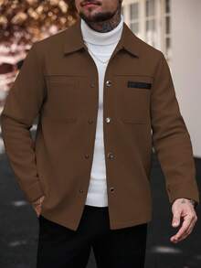 Manfinity Homme Mantel Kasual Pria Lengan Panjang Warna Polos, Cocok untuk Musim Gugur dan Musim Dingin, Warna Cokelat untuk Pria, Mantel Kasual Cokelat - Coklat - View 5