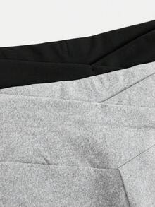 SHEIN Bộ 2 quần legging thường ngày cho thiếu nữ, màu đen và xám, cạp chéo, quần tất dệt kim đa năng dễ phối đồ, mua 1 tặng 2, đồ thể thao. - Nhiều màu - Xem 9