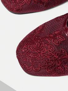 MOTF LADIES ELEGANT VERSATILE COMMUTER MESH FLORAL EMBROIDERED BUTTON FLATS FOR HOLIDAY WEAR - Mesh burgundy - View 9