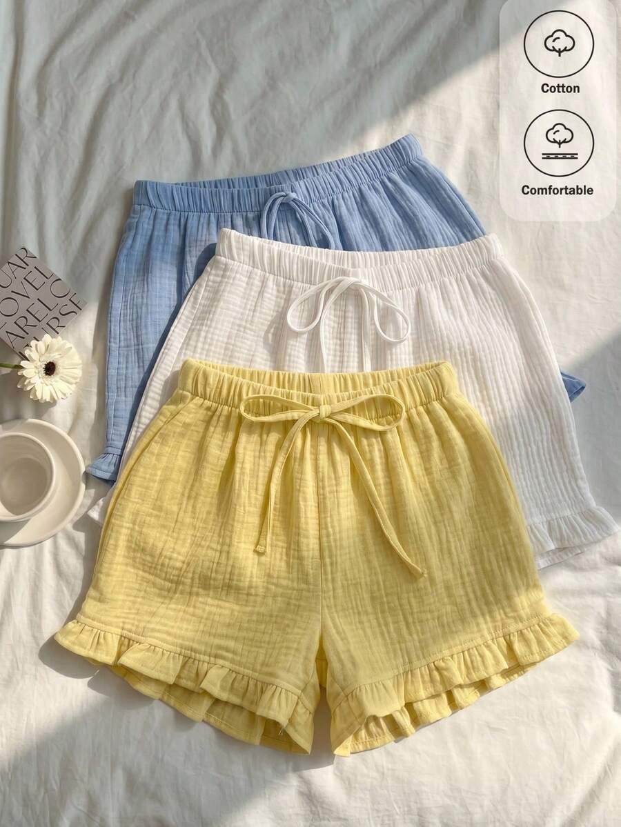 CovetEZ 3pcs Women's Textured Casual Shorts Set, Vacation Style - Multicolor - View 1