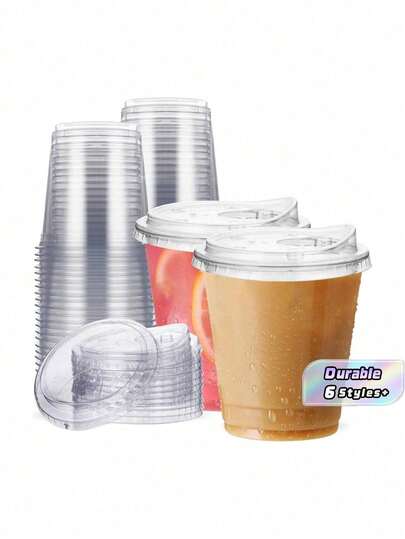 20 piezas Vasos de plástico transparente con tapas con pajita incorporada, 20 vasos + 20 tapas, vasos desechables de plástico para café helado, vasos para llevar con tapas con orificio para beber para batidos, milkshakes, bebidas frías para fiestas, bodas, eventos
