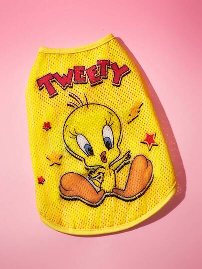 LOONEY TUNES X SHEIN 1 Piece Cartoon Pattern Printed Pet Vest, Sports Vest, Cat Clothes, Dog Clothes, Size XXS-XXXXL, Extra Small, Extra Large, Tweety.