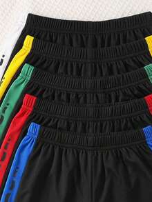 SHEIN 10pcs Kids Boys Colorful Patchwork Sports Outfit Set, Suitable For School, Outdoor Sports, Daily Training And Basketball, Mesh Sports Shorts - Multicolor - View 6