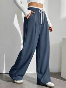 SHEIN Tall Women's Casual Versatile Loose Fit Pants - Blue - View 4