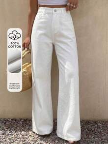 Dazy Tall Women's Tall Loose Casual Straight Leg Jeans - White - View 1