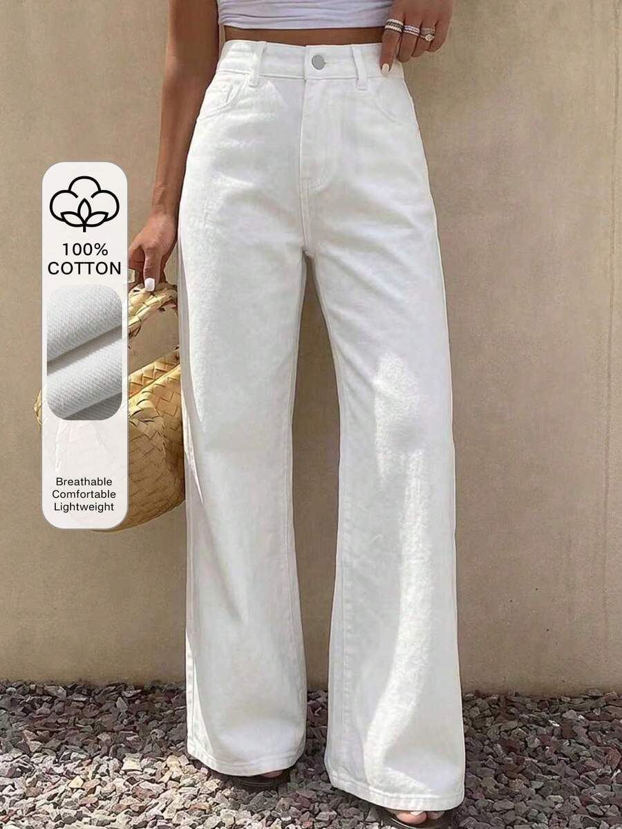 Dazy Tall Women's Tall Loose Casual Straight Leg Jeans - White - View 1