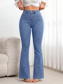 EMERY ROSE Jeans de pierna acampanada de cintura alta, ajuste delgado, versátil y casual - Azul - Ver 7