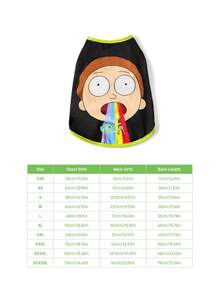 Rick and Morty X SHEIN 1 Piece Cartoon Pattern Printed Pet Vest, Cat Clothes, Dog Clothes, Size XXS-XXXXL, Extra Small, Extra Large - Black - View 6