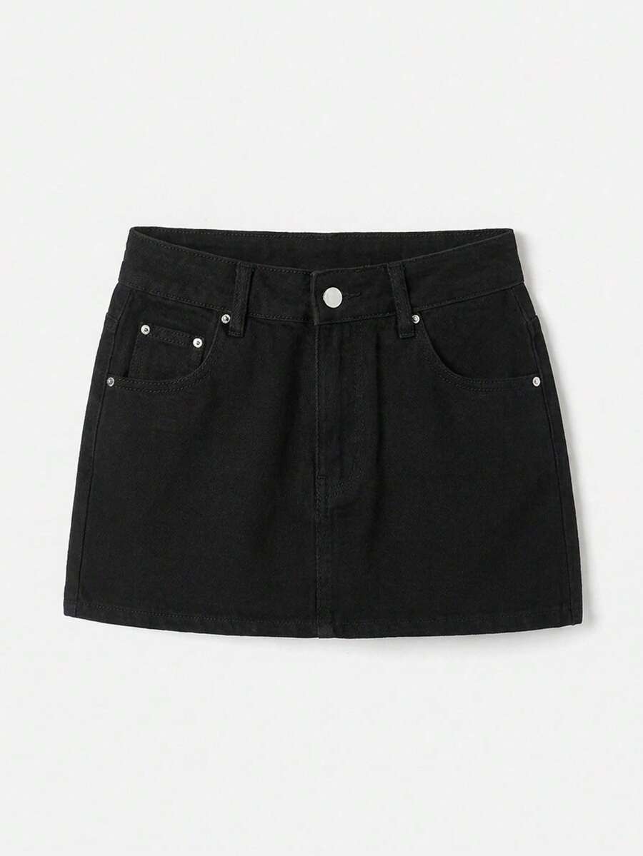 Maija Women's Denim Mini Skirt, Y2K Style, Music Festival , Back To School - Black - View 1