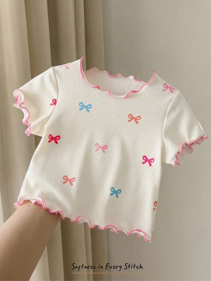 Cozy Pixies Baby Girl Floral Print Ruffle Hem Short Sleeve Top, Baby Girl - Apricot - View 1