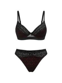 AltBold 2pcs Contrast Color Lace Patchwork Lingerie Set - Black - View 6