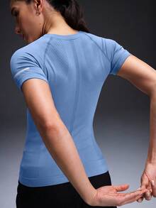Powerista Solid Color Round Neck Slim Fit Athletic T-Shirt - Foggy Blue Gray - View 2