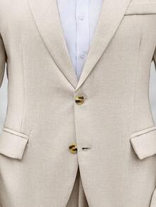 Manfinity Mode 2pcs Men's Solid Color Suit Set (Jacket & Trousers) Formal - Apricot - View 7