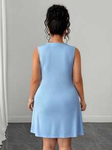 Elenzga Vestido azul elegante y exquisito de talla grande con decoración de lazo para primavera, verano y otoño, ideal para uso diario, vacaciones y ocasiones casuales - Azul - Ver 2