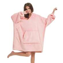 1pc Flannel-Lined, Thickened Hooded Nap Blanket, Extra-Large Loose Pajamas For Couples, Tv Blanket, Hooded Thermal Underwear, Outdoor Sweatshirt. - Multicolor - View 3