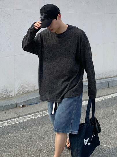 Men's Elastic Waist Drawstring Denim Shorts, Summer