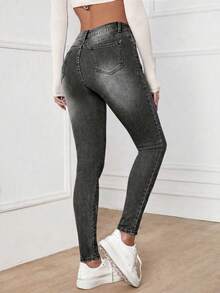 EMERY ROSE Quần jean denim nữ dáng ôm có túi, đa năng, thích hợp mặc thường ngày. - Xám - Xem 2